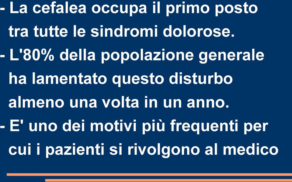 - L'80% della popolazione generale ha lamentato questo