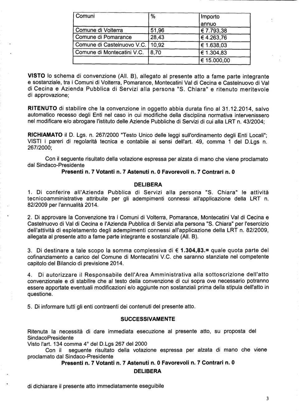 B), allegato al presente atto a fame parte integrante e sostanziale, tra i Comuni di Volterra, Pomarance, Montecatini Val di Cecina e Castelnuovo di Val di Cecina e Azienda Pubblica di Servizi alla