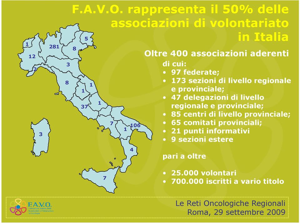 associazioni aderenti di cui: 97 federate; 173 sezioni di livello regionale e provinciale; 47 delegazioni