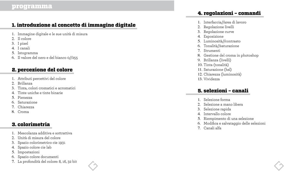 colorimetria 1. Mescolanza additiva e sottrattiva 2. Unità di misura del colore 3. Spazio colorimetrico cie 1931 4. Spazio colore cie lab 5. Impostazioni 6. Spazio colore documenti 7.