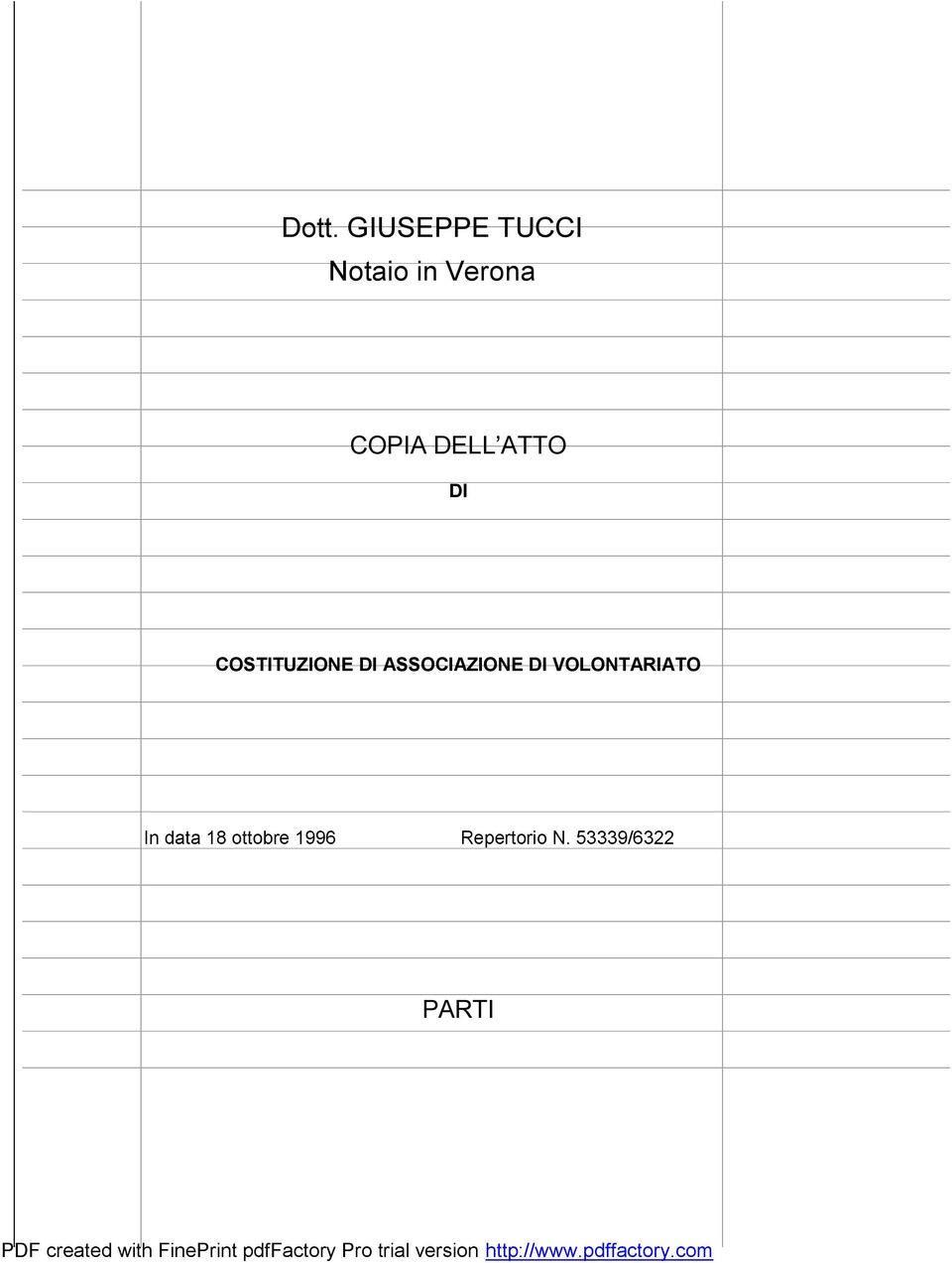 ASSOCIAZIONE DI VOLONTARIATO In data