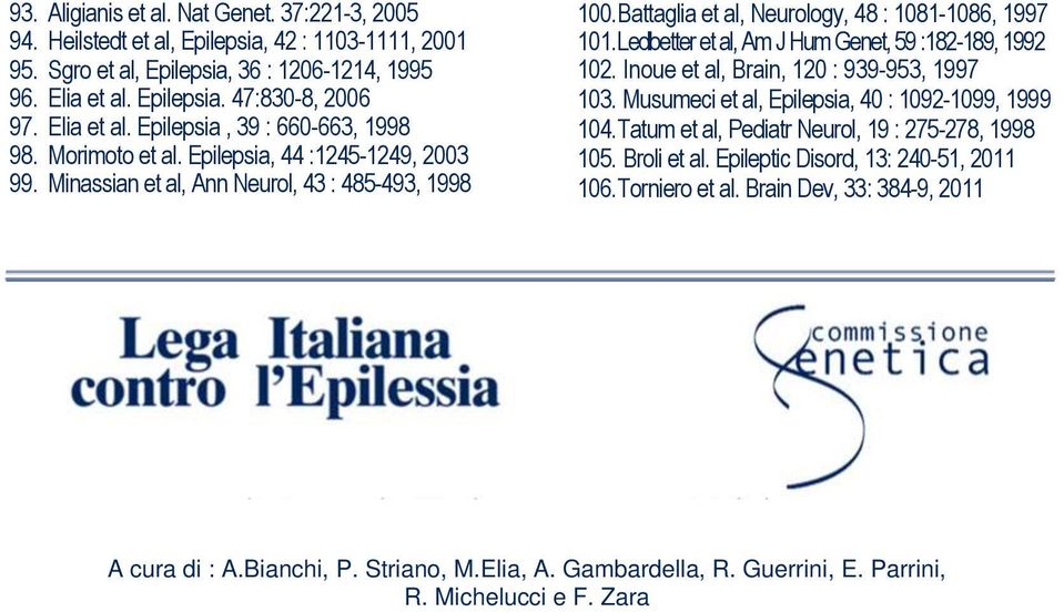 Battaglia et al, Neurology, 48 : 1081-1086, 1997 101. Ledbetter et al, Am J Hum Genet, 59 :182-189, 1992 102. Inoue et al, Brain, 120 : 939-953, 1997 103.