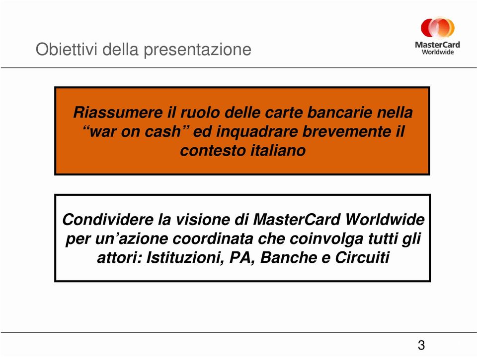 italiano Condividere la visione di MasterCard Worldwide per un azione
