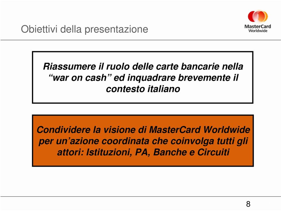 italiano Condividere la visione di MasterCard Worldwide per un azione