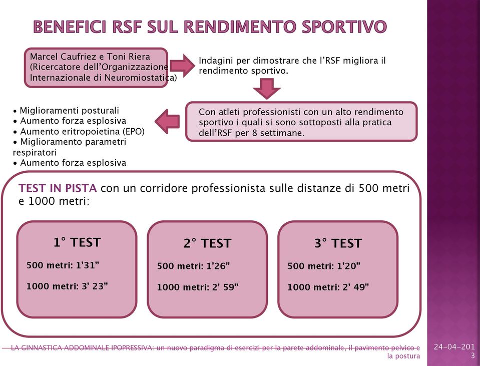 Miglioramenti posturali Aumento forza esplosiva Aumento eritropoietina (EPO) Miglioramento parametri respiratori Aumento forza esplosiva Con atleti