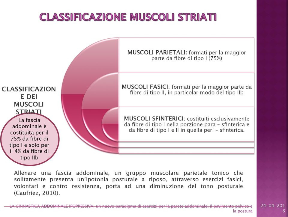 esclusivamente da fibre di tipo I nella porzione para sfinterica e da fibre di tipo I e II in quella peri sfinterica.