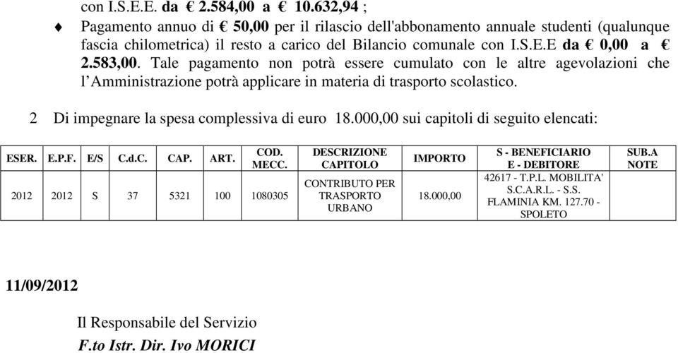 2 Di impegnare la spesa complessiva di euro 18.000,00 sui capitoli di seguito elencati: ESER. E.P.F. E/S C.d.C. CAP. ART. COD. MECC.