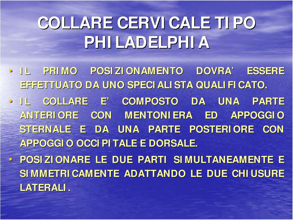 IL COLLARE E E COMPOSTO DA UNA PARTE ANTERIORE CON MENTONIERA ED APPOGGIO STERNALE E DA