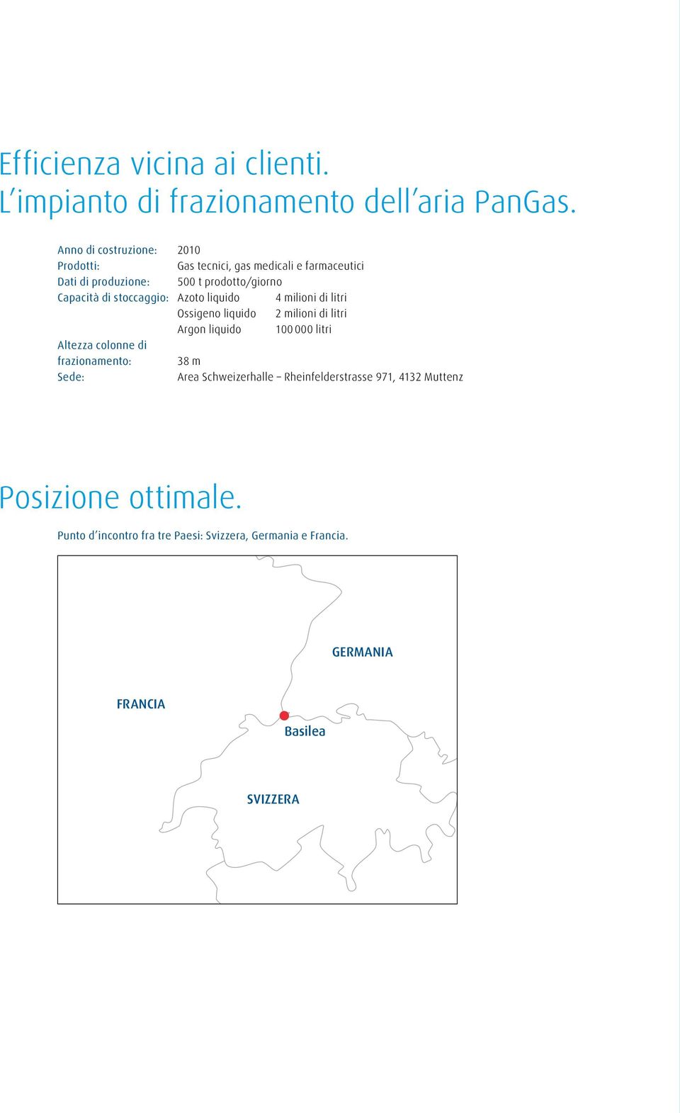 stoccaggio: Azoto liquido 4 milioni di litri Ossigeno liquido 2 milioni di litri Argon liquido 100 000 litri Altezza colonne di