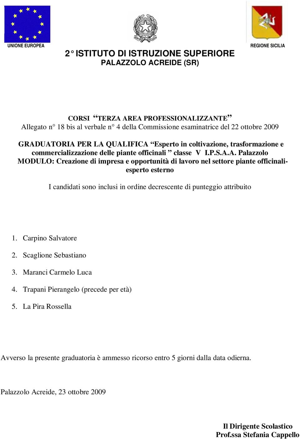 A. Palazzolo MODULO: Creazione di impresa e opportunità di lavoro nel settore piante officinaliesperto esterno 1.