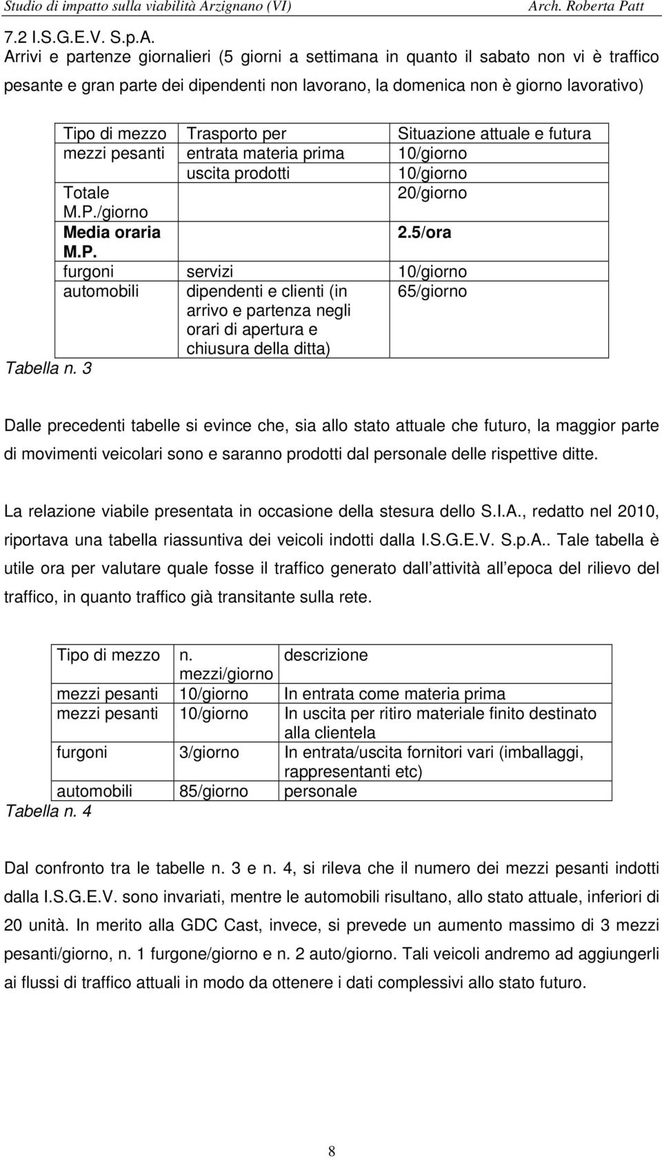 Trasporto per Situazione attuale e futura mezzi pesanti entrata materia prima 10/giorno uscita prodotti 10/giorno Totale 20/giorno M.P.