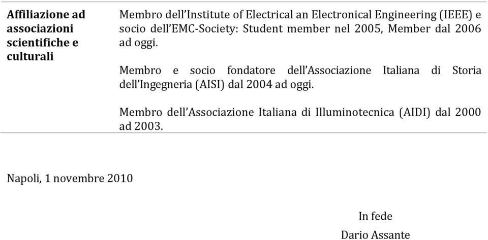 Membro e socio fondatore dell Associazione Italiana di Storia dell Ingegneria (AISI) dal 2004 ad oggi.