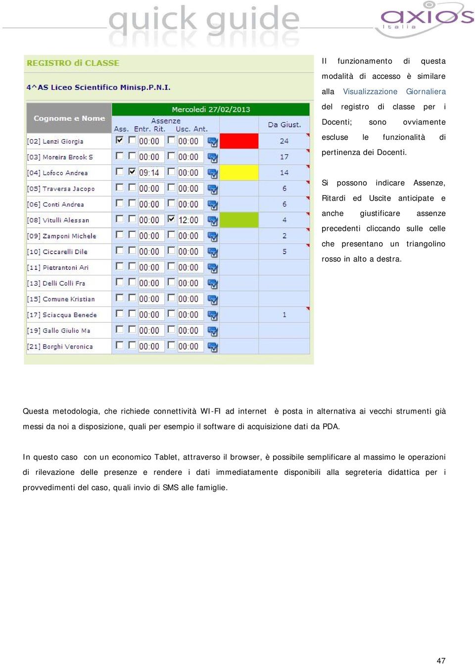 Questa metodologia, che richiede connettività WI-FI ad internet messi da noi a disposizione, quali per esempio il software di acquisizione dati da PDA.