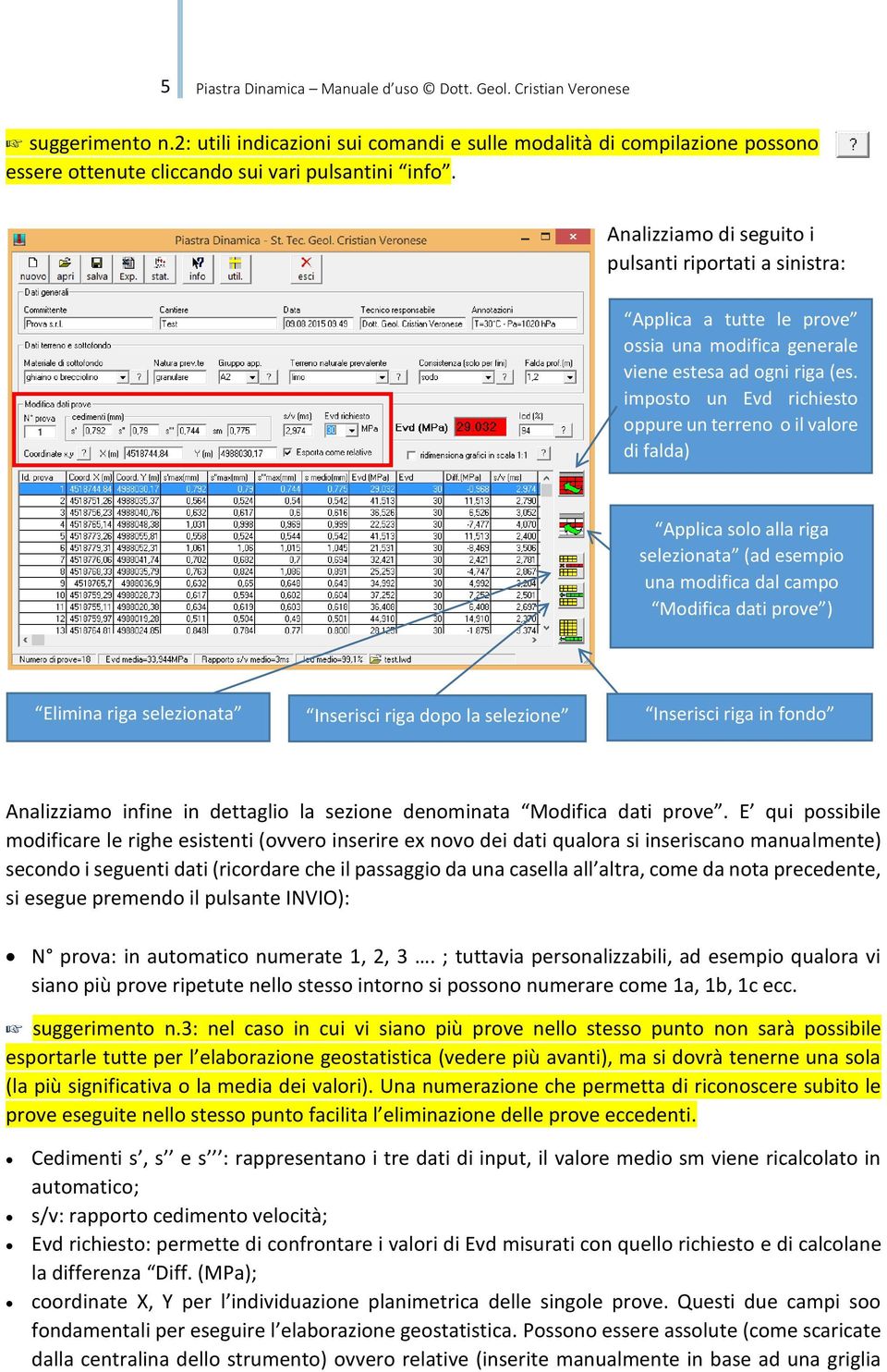 Analizziamo di seguito i pulsanti riportati a sinistra: Applica a tutte le prove ossia una modifica generale viene estesa ad ogni riga (es.