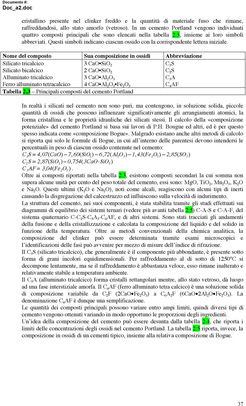 Questi simboli indicano ciascun ossido con la corrispondente lettera iniziale.