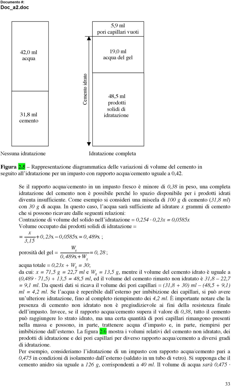 Se il rapporto acqua/cemento in un impasto fresco è minore di 0,38 in peso, una completa idratazione del cemento non è possibile perché lo spazio disponibile per i prodotti idrati diventa