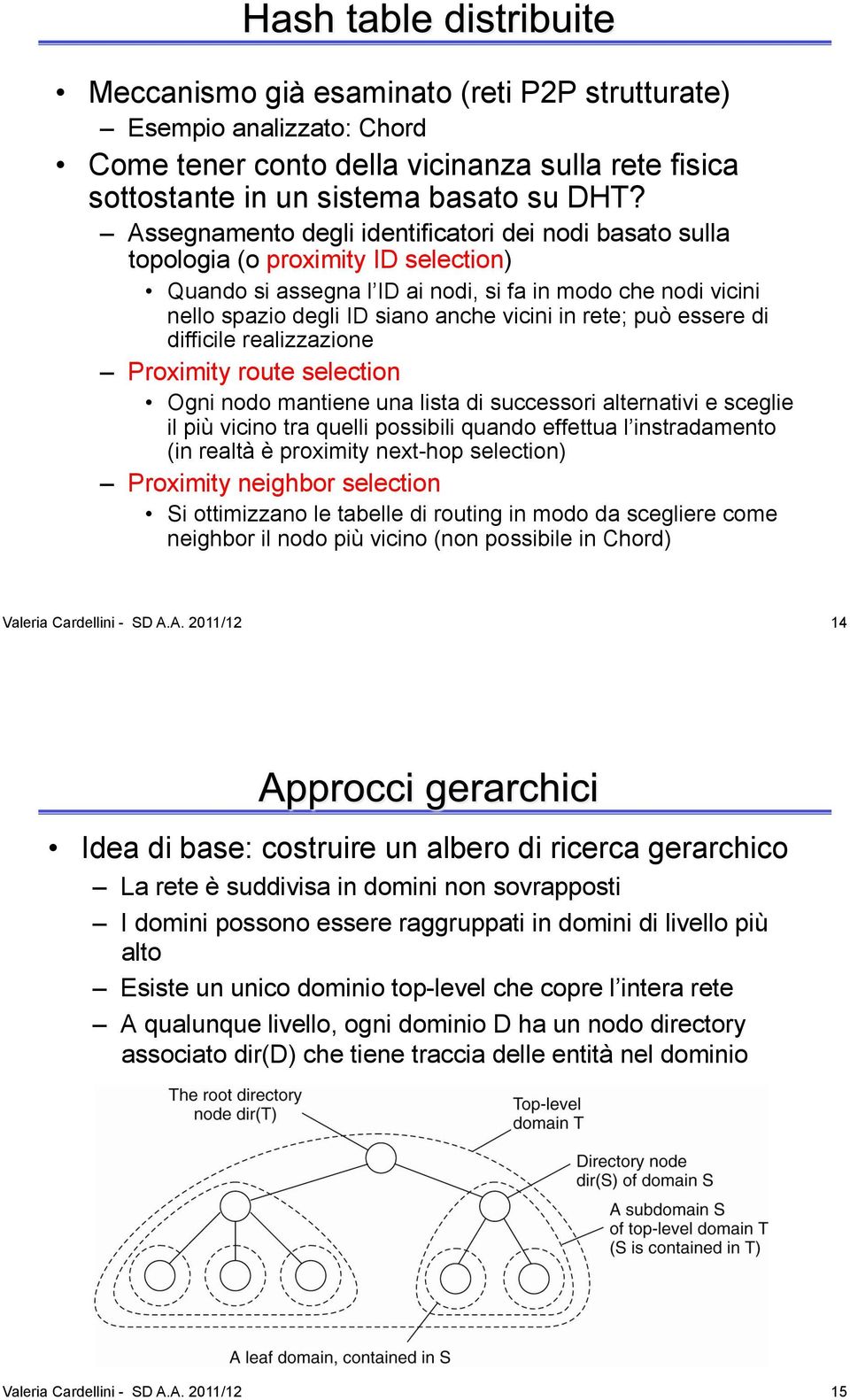 rete; può essere di difficile realizzazione Proximity route selection Ogni nodo mantiene una lista di successori alternativi e sceglie il più vicino tra quelli possibili quando effettua l