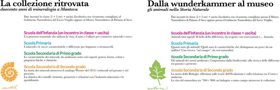 Dalla wunderkammer al museo gli animali nella Storia Naturale Due incontri in classe (2 + 2 ore) + uscita (facoltativa ma vivamente consigliata) presso il Museo Naturalistico di Palazzo d Arco oppure