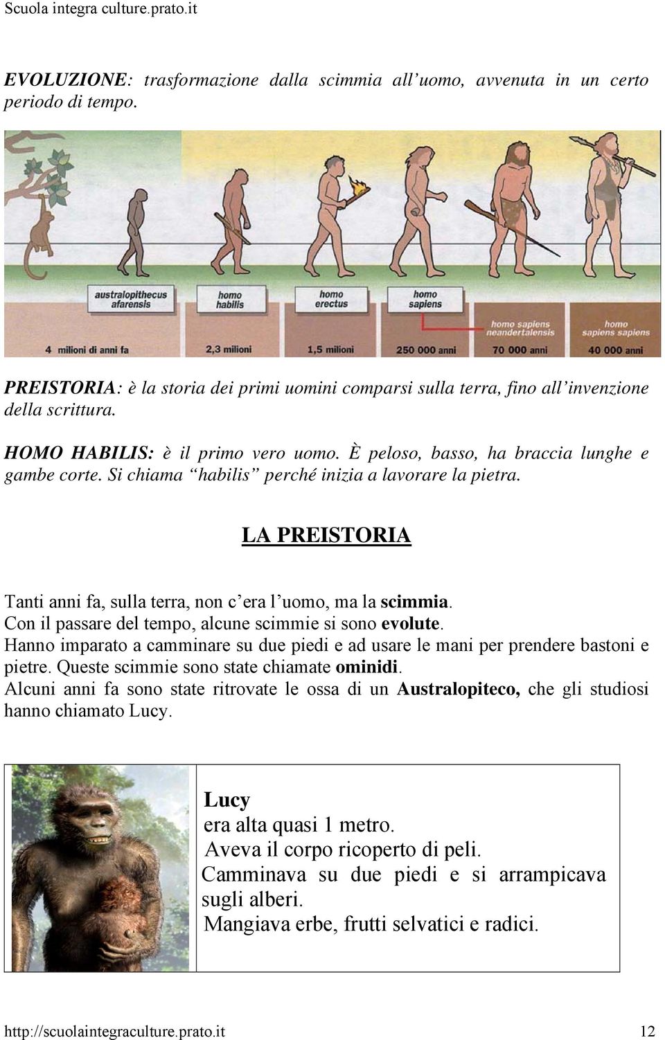 LA PREISTORIA Tanti anni fa, sulla terra, non c era l uomo, ma la scimmia. Con il passare del tempo, alcune scimmie si sono evolute.