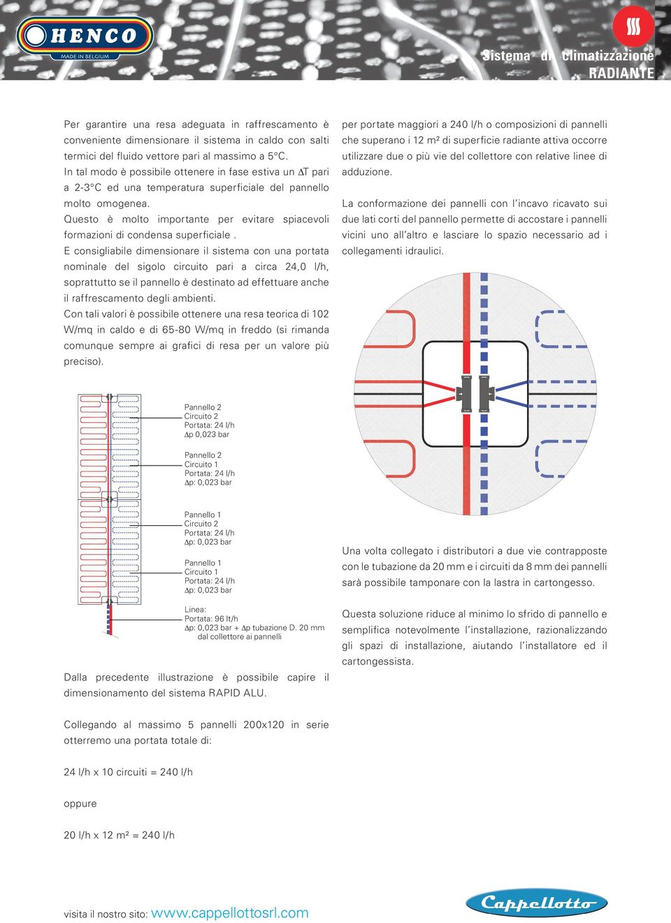 utilizzare due o più vie del collettore con relative linee di In tal modo è possibile ottenere in fase estiva un DT pari adduzione. a 2-3 C ed una temperatura superficiale del pannello molto omogenea.