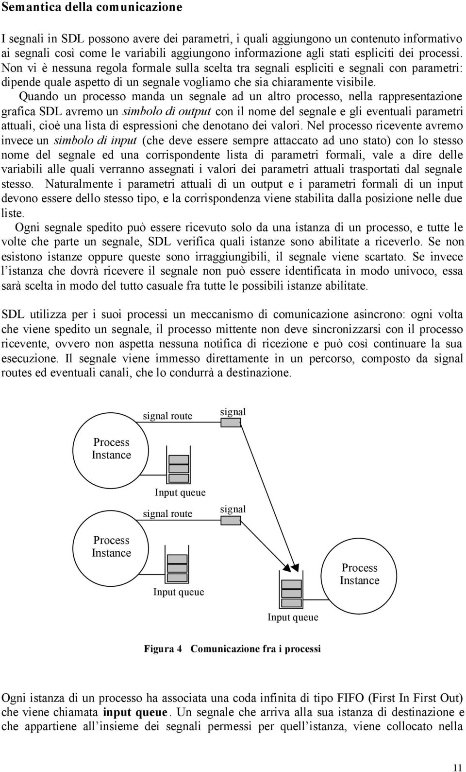 Quando un processo manda un segnale ad un altro processo, nella rappresentazione grafica SDL avremo un simbolo di output con il nome del segnale e gli eventuali parametri attuali, cioè una lista di