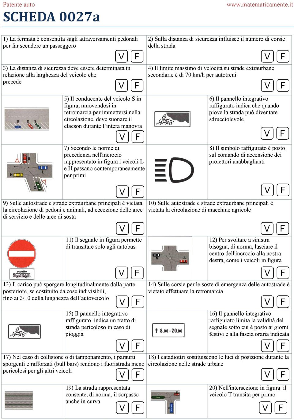 veicolo S in figura, muovendosi in retromarcia per immettersi nella circolazione, deve suonare il clacson durante l intera manovra 6) Il pannello integrativo raffigurato indica che quando piove la