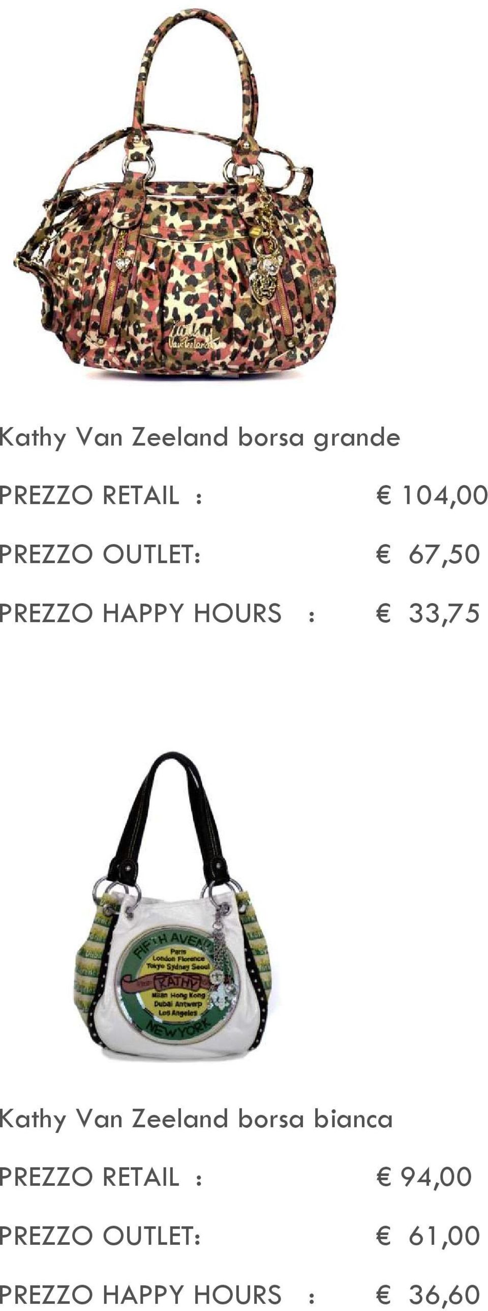 33,75 Kathy Van Zeeland borsa bianca PREZZO RETAIL