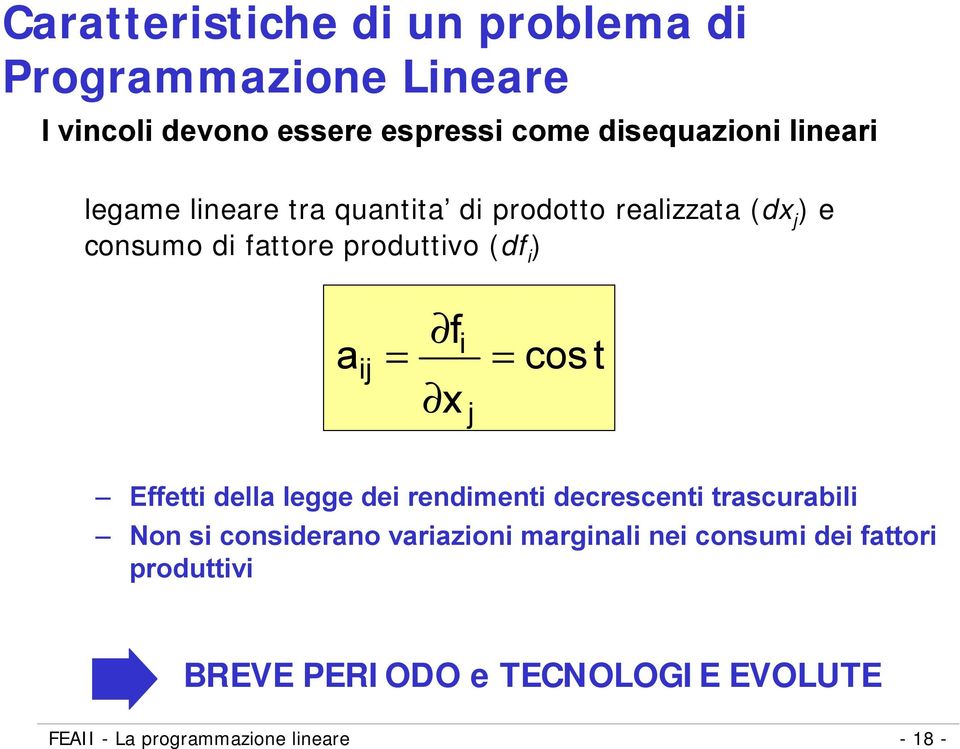 i ij = = j cos t Effetti della legge dei rendimenti decrescenti trascurabili Non si considerano variazioni