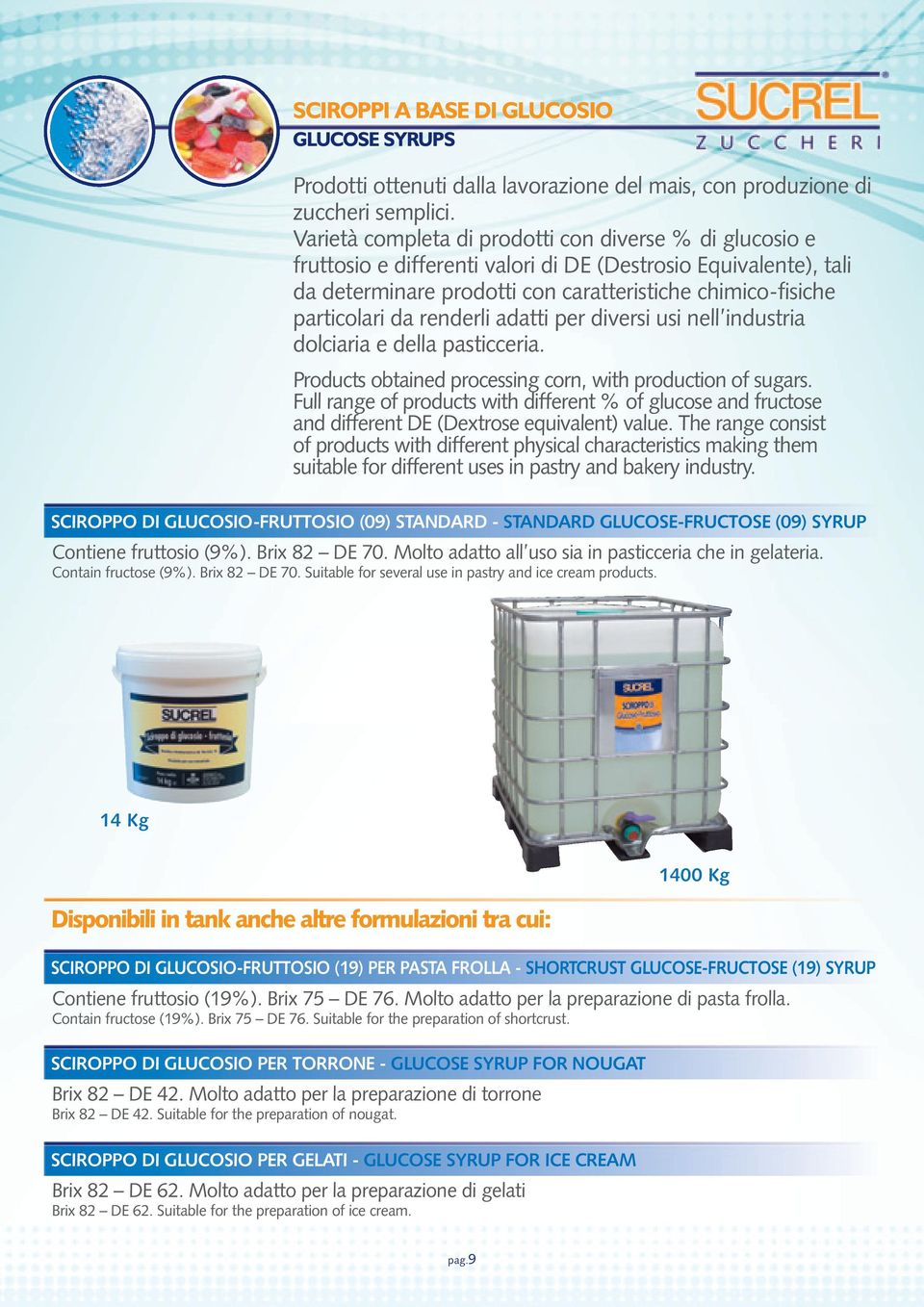 renderli adatti per diversi usi nell industria dolciaria e della pasticceria. Products obtained processing corn, with production of sugars.