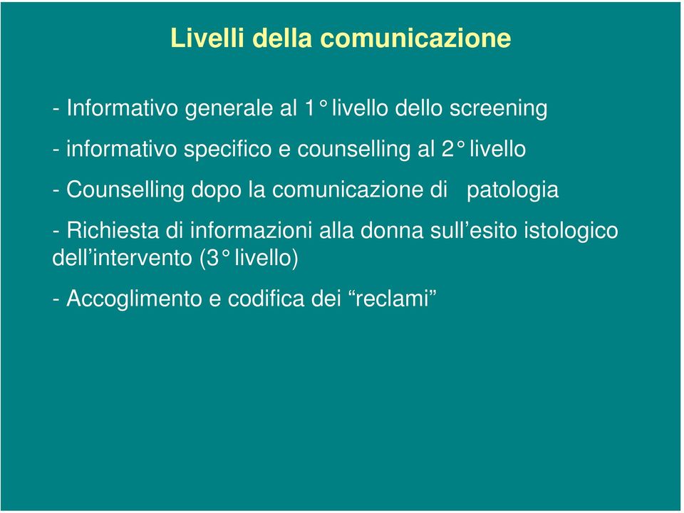 dopo la comunicazione di patologia - Richiesta di informazioni alla donna