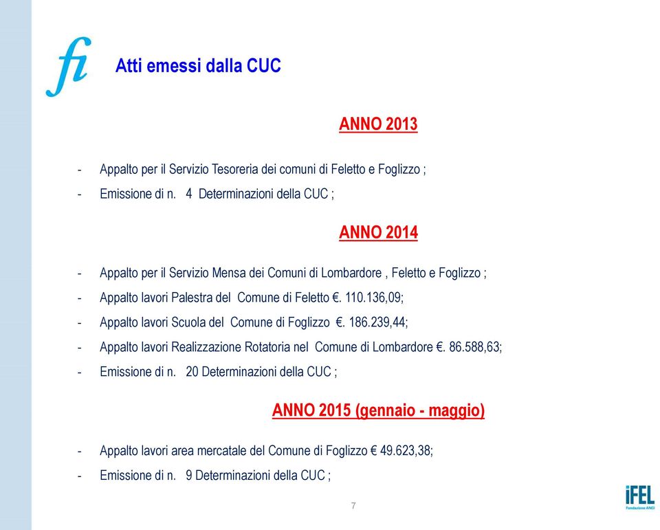 Feletto. 110.136,09; - Appalto lavori Scuola del Comune di Foglizzo. 186.239,44; - Appalto lavori Realizzazione Rotatoria nel Comune di Lombardore. 86.