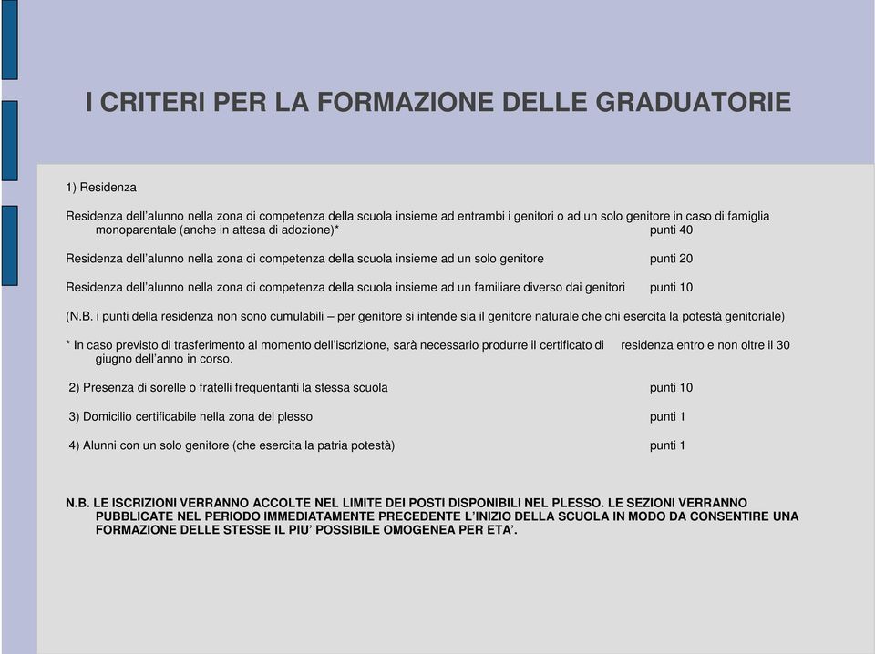 della scuola insieme ad un familiare diverso dai genitori punti 10 (N.B.