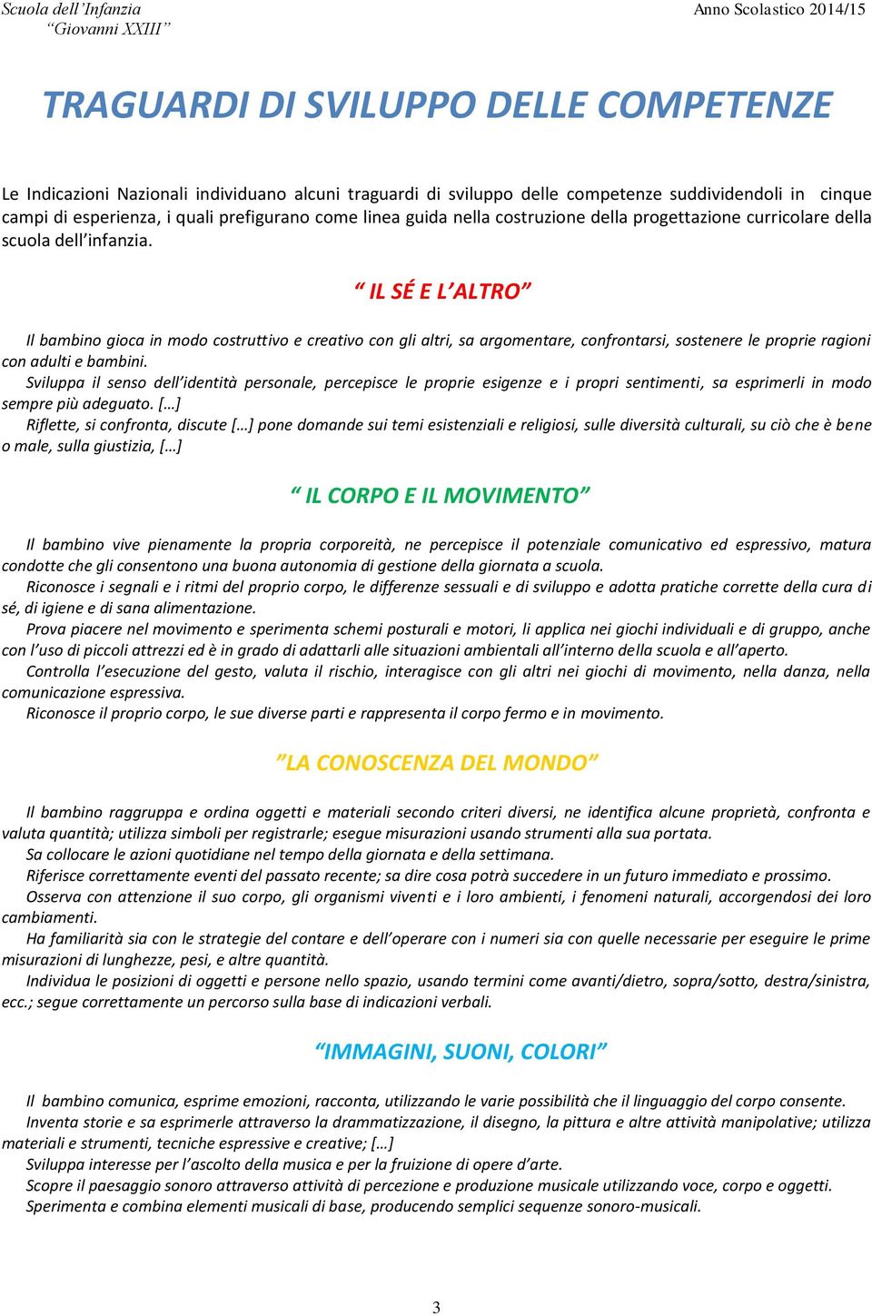 IL SÉ E L ALTRO Il bambino gioca in modo costruttivo e creativo con gli altri, sa argomentare, confrontarsi, sostenere le proprie ragioni con adulti e bambini.