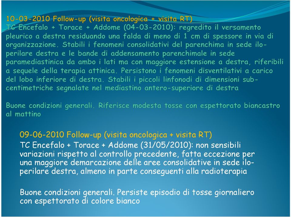 demarcazione delle aree consolidative in sede iloperilare destra, almeno in parte conseguenti alla