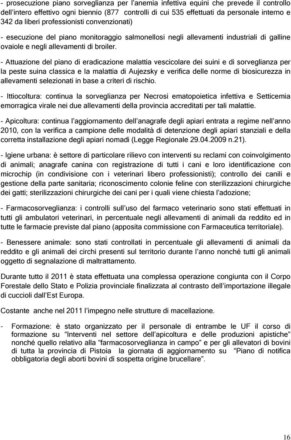 - Attuazione del piano di eradicazione malattia vescicolare dei suini e di sorveglianza per la peste suina classica e la malattia di Aujezsky e verifica delle norme di biosicurezza in allevamenti