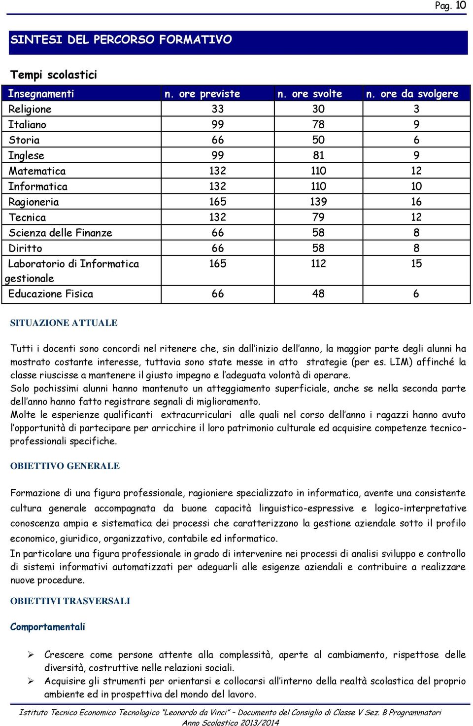 Diritto 66 58 8 Laboratorio di Informatica gestionale 165 112 15 Educazione Fisica 66 48 6 SITUAZIONE ATTUALE Tutti i docenti sono concordi nel ritenere che, sin dall inizio dell anno, la maggior