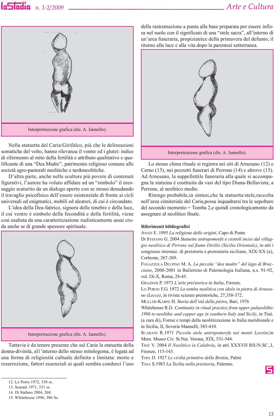 Nella statuetta del Caria/Girifalco, più che le delineazioni somatiche del volto, hanno rilevanza il ventre ed i glutei: indice di rifermento al mito della fertilità e attributo qualitativo e