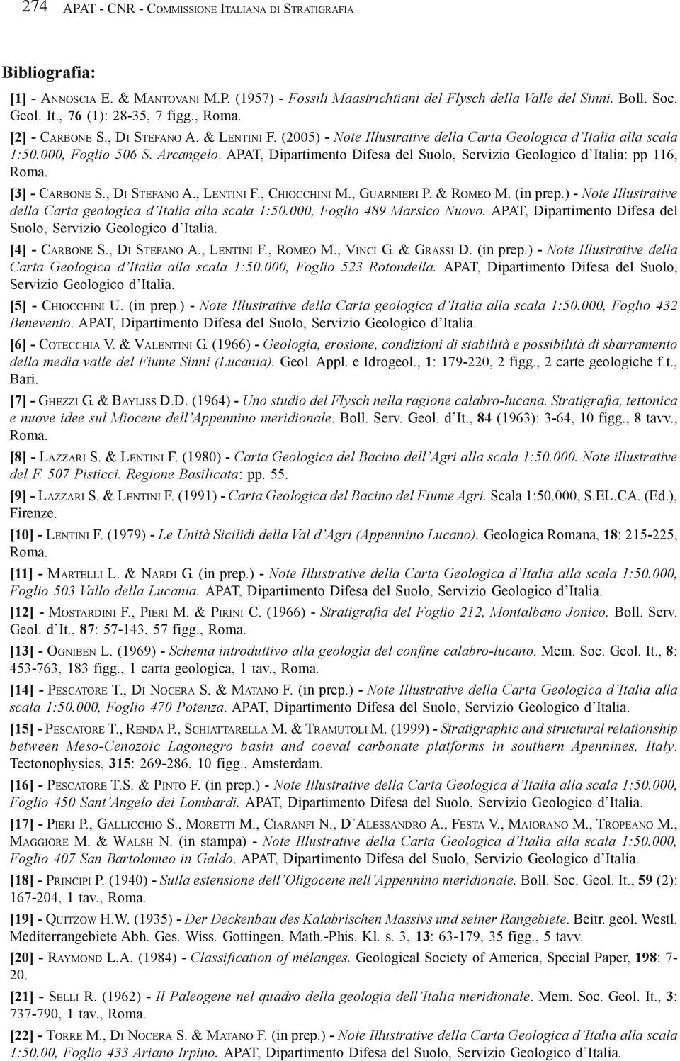 APAT, Dipartimento Difesa del Suolo, Servizio Geologico d Italia: pp 116, Roma. [3] - CARBONE S., DI STEFANO A., LENTINI F., CHIOCCHINI M., GUARNIERI P. & ROMEO M. (in prep.