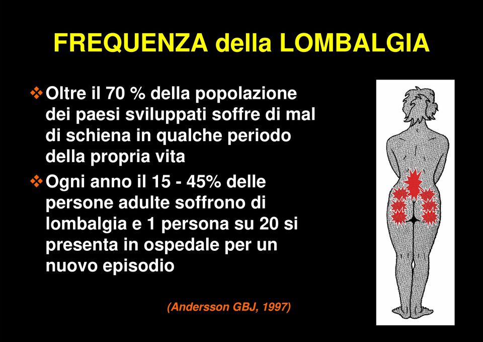 vita Ogni anno il 15-45% delle persone adulte soffrono di lombalgia e 1