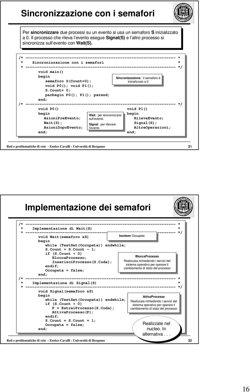 /* ----------------------------------------------------------------- * * Sincronizzazione con i semafori * * ----------------------------------------------------------------- */ Sincronizzazione: il