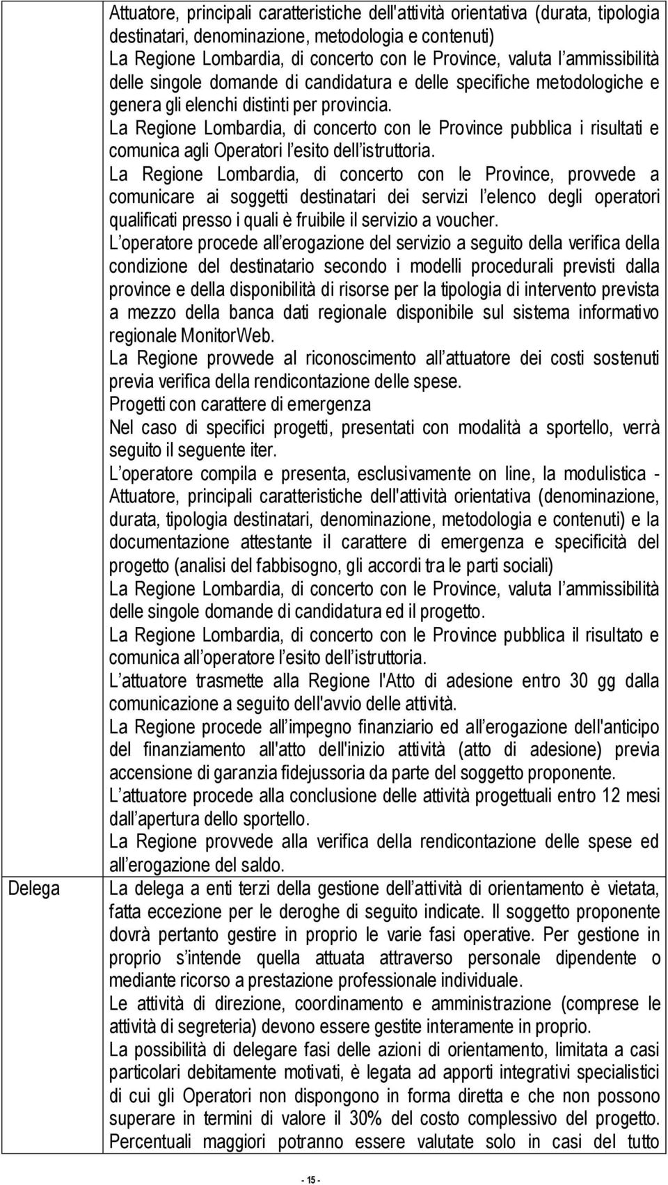 La Regione Lombardia, di concerto con le Province pubblica i risultati e comunica agli Operatori l esito dell istruttoria.