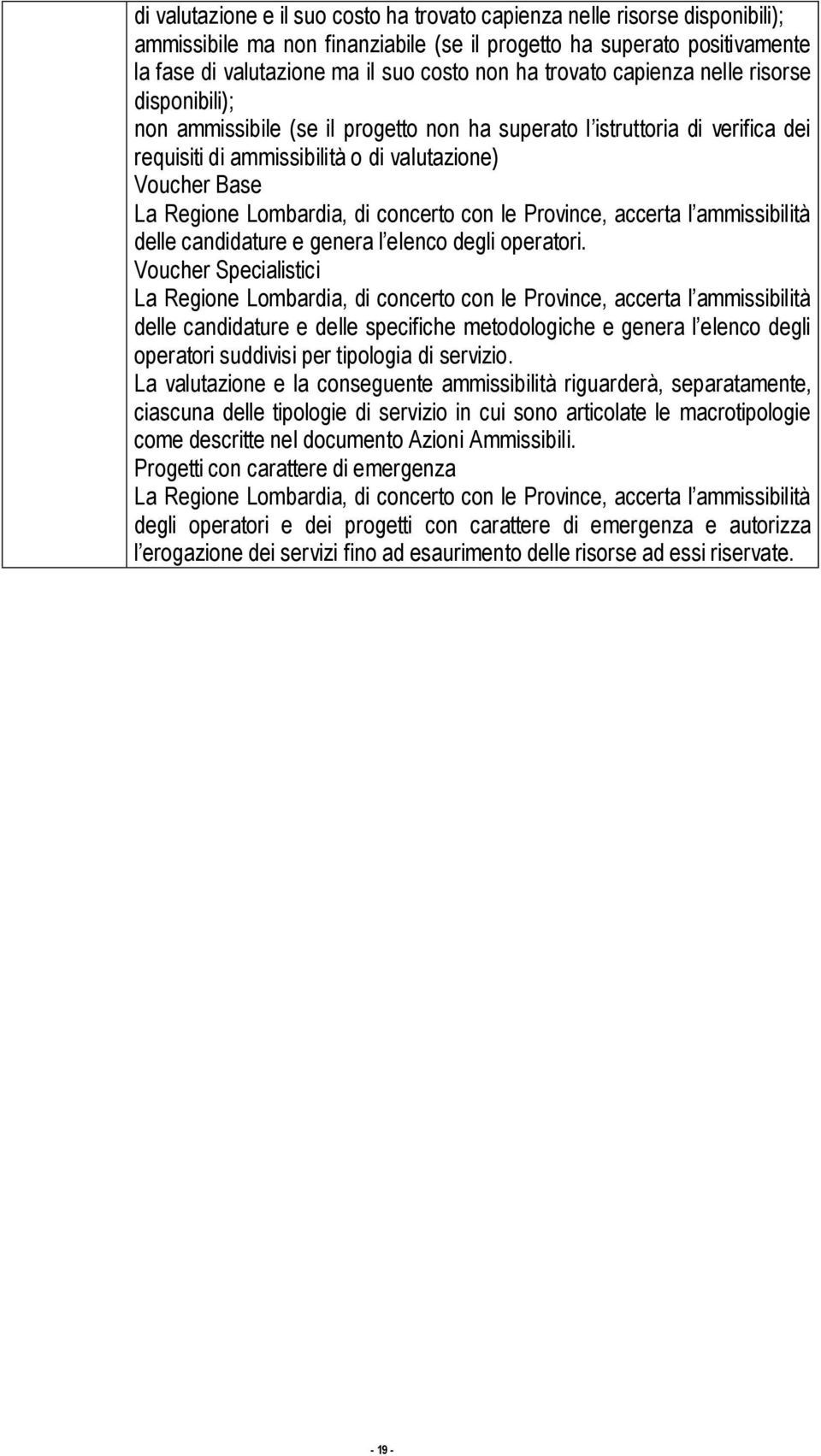 Lombardia, di concerto con le Province, accerta l ammissibilità delle candidature e genera l elenco degli operatori.