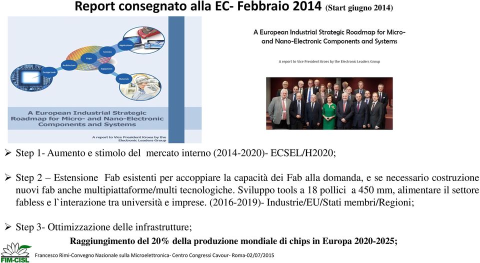 tecnologiche. Sviluppo tools a 18 pollici a 450 mm, alimentare il settore fabless e l`interazione tra università e imprese.