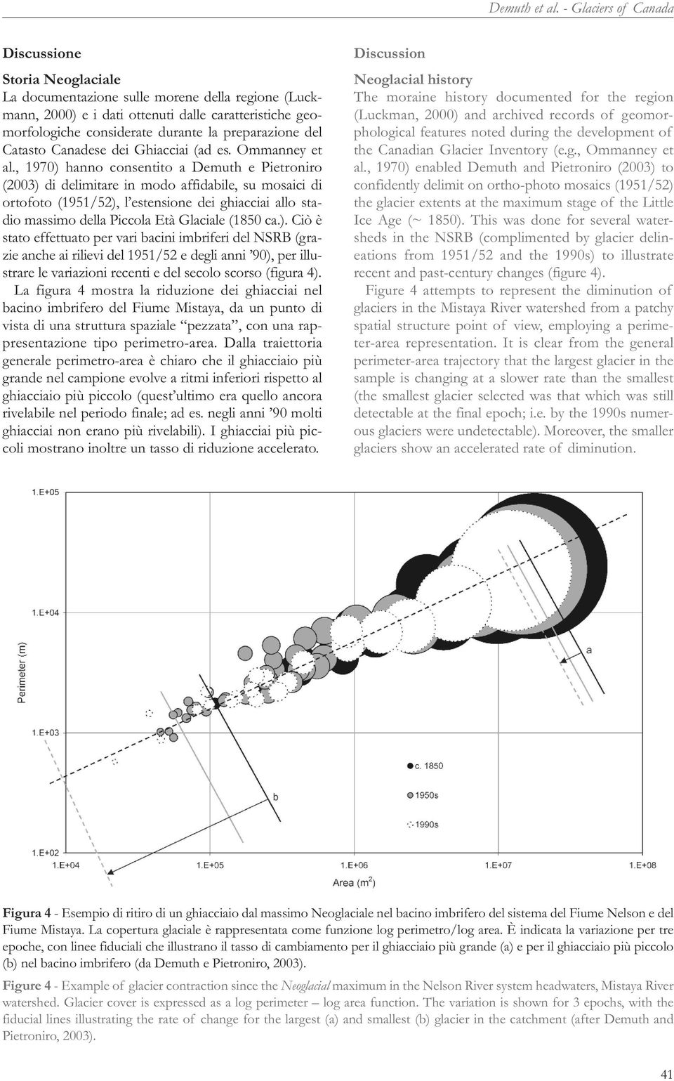 , 1970) hanno consentito a Demuth e Pietroniro (2003) di delimitare in modo affidabile, su mosaici di ortofoto (1951/52), l estensione dei ghiacciai allo stadio massimo della Piccola Età Glaciale