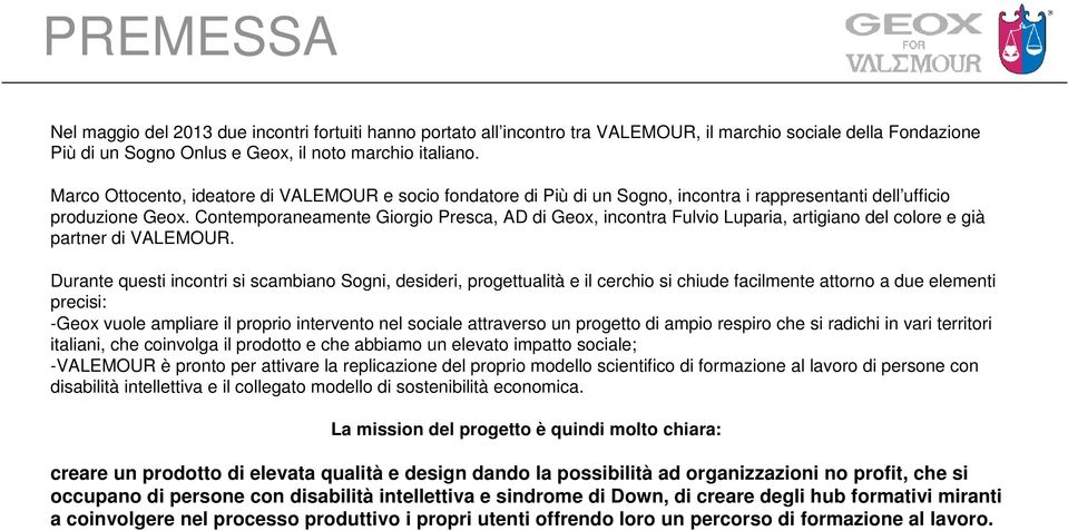 Contemporaneamente Giorgio Presca, AD di Geox, incontra Fulvio Luparia, artigiano del colore e già partner di VALEMOUR.