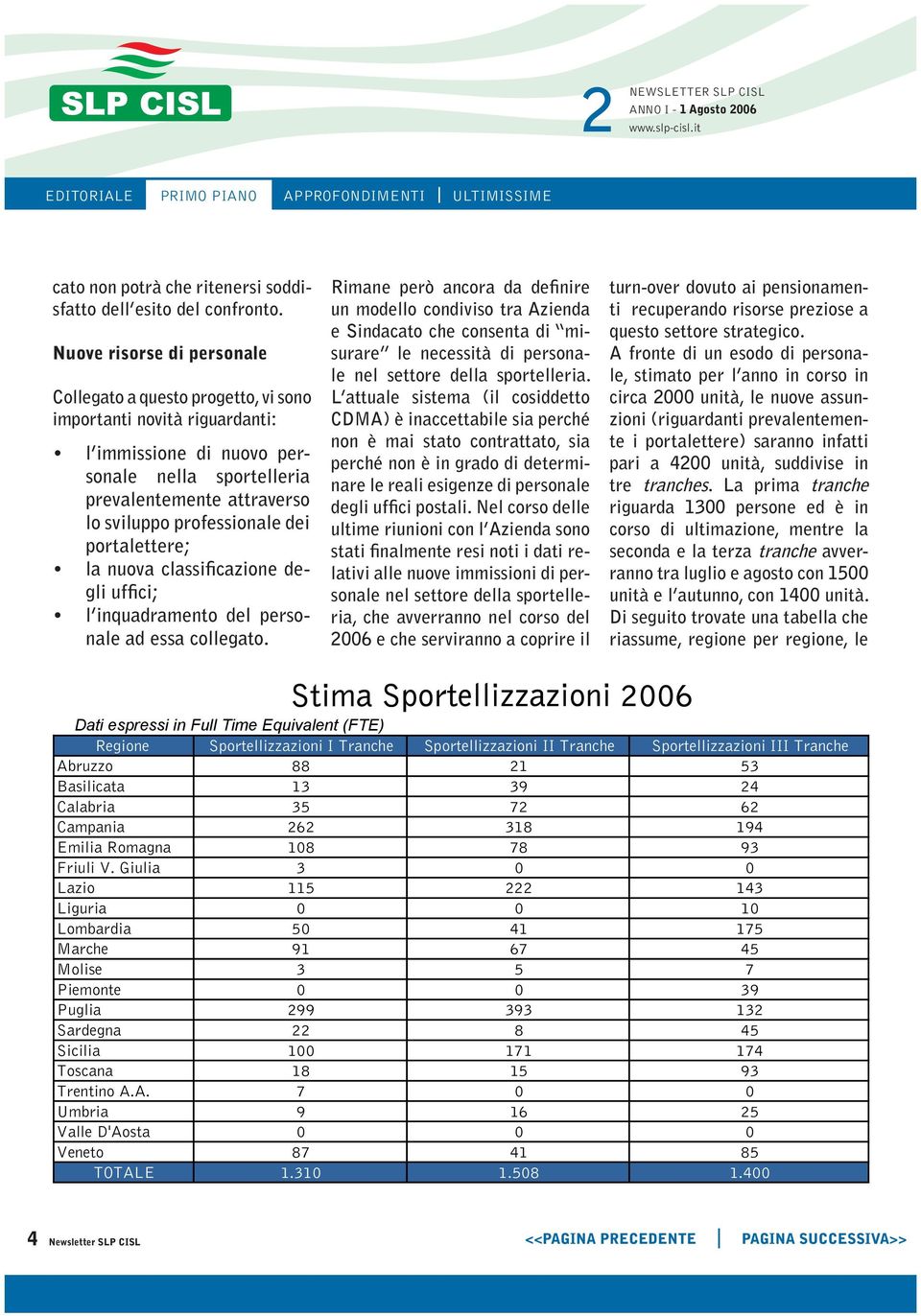 dei portalettere; la nuova classificazione degli uffici; l inquadramento del personale ad essa collegato.