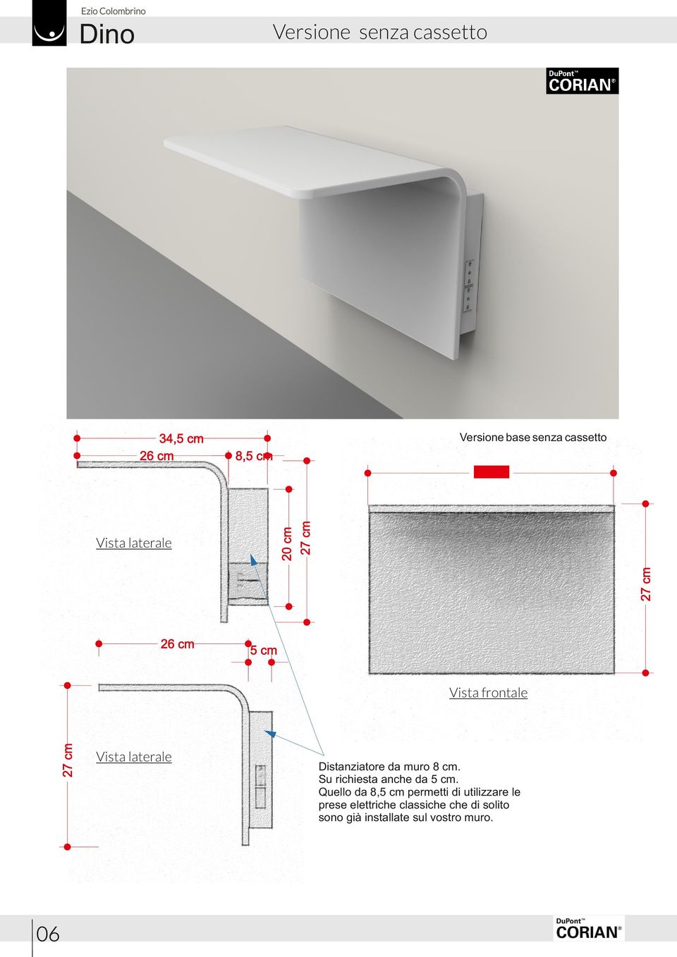 da muro 8 cm. Su richiesta anche da 5 cm.