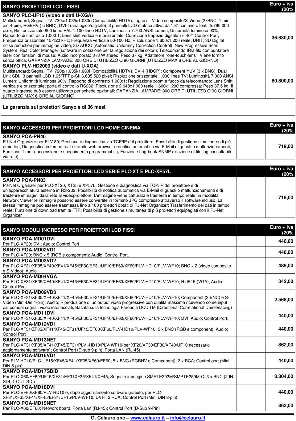 000 pixel; Ris. orizzontale 800 linee PAL 1.100 linee HDTV; Luminosità 7.700 ANSI Lumen; Uniformità luminosa 90%; Rapporto di contrasto 1.