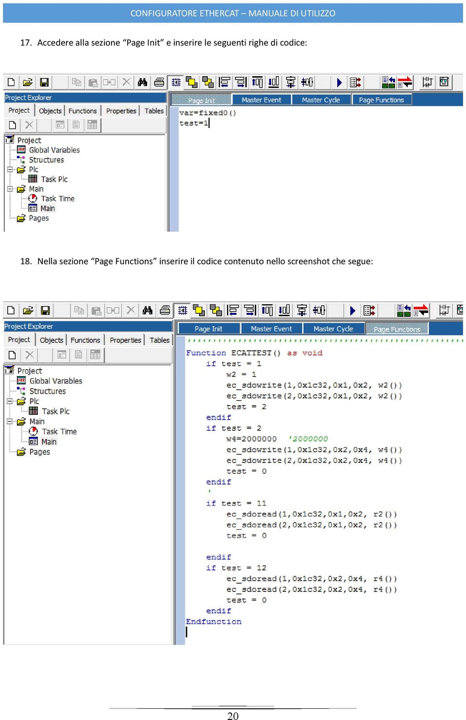 Nella sezione Page Functions inserire il