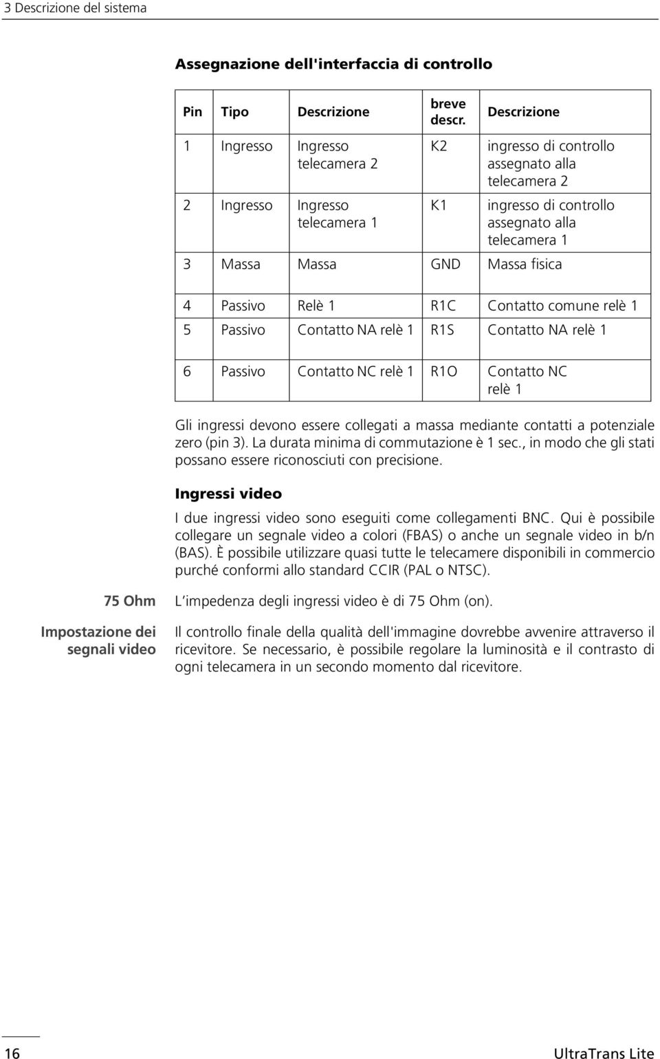 Passivo Contatto NA relè 1 R1S Contatto NA relè 1 6 Passivo Contatto NC relè 1 R1O Contatto NC relè 1 Gli ingressi devono essere collegati a massa mediante contatti a potenziale zero (pin 3).